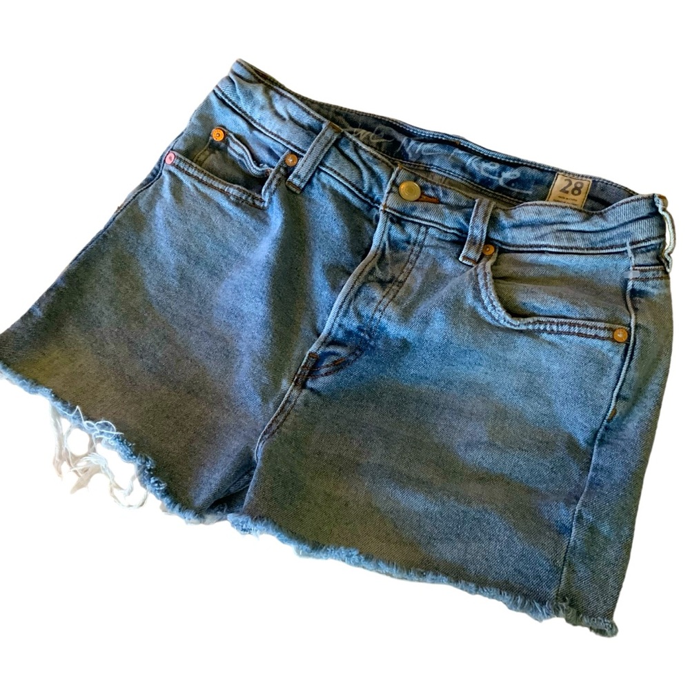 We The Free Denim Jeans Shorts Medium Blue Wash Button Down Fly Raw Hem Size 38